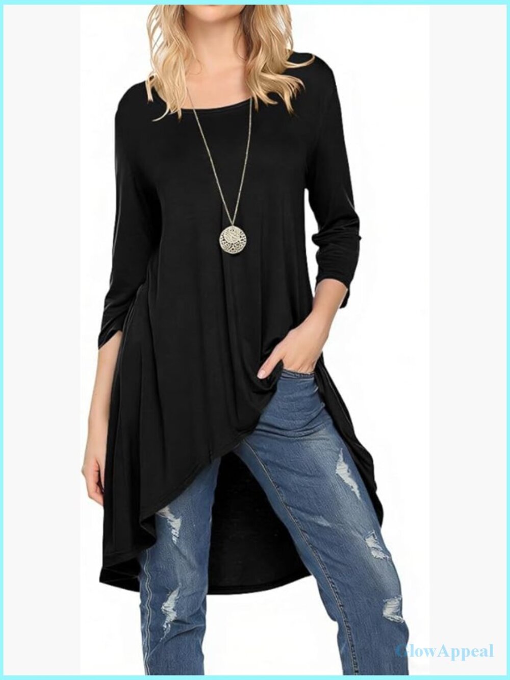 Extra Long Tunic Tops for Leggings 3/4 Sleeve High Low Hem Loose Fit Dressy